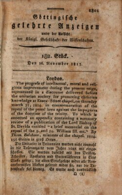 Göttingische gelehrte Anzeigen (Göttingische Zeitungen von gelehrten Sachen) Donnerstag 16. November 1815