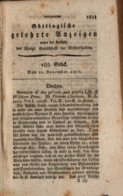 Göttingische gelehrte Anzeigen (Göttingische Zeitungen von gelehrten Sachen) Montag 20. November 1815