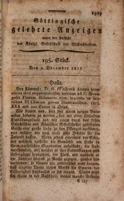 Göttingische gelehrte Anzeigen (Göttingische Zeitungen von gelehrten Sachen) Samstag 9. Dezember 1815