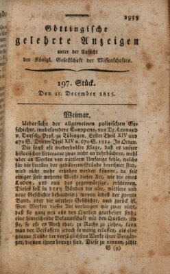 Göttingische gelehrte Anzeigen (Göttingische Zeitungen von gelehrten Sachen) Montag 11. Dezember 1815