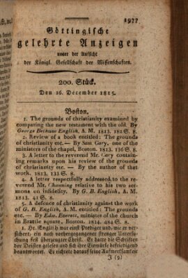 Göttingische gelehrte Anzeigen (Göttingische Zeitungen von gelehrten Sachen) Samstag 16. Dezember 1815