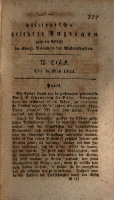 Göttingische gelehrte Anzeigen (Göttingische Zeitungen von gelehrten Sachen) Samstag 19. Mai 1821