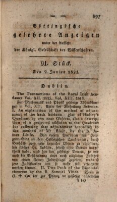 Göttingische gelehrte Anzeigen (Göttingische Zeitungen von gelehrten Sachen) Samstag 9. Juni 1821