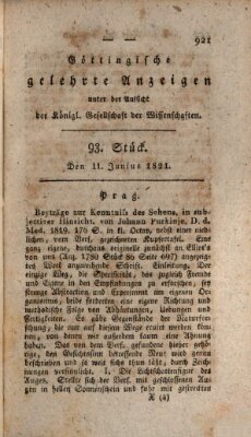 Göttingische gelehrte Anzeigen (Göttingische Zeitungen von gelehrten Sachen) Montag 11. Juni 1821