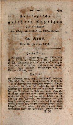 Göttingische gelehrte Anzeigen (Göttingische Zeitungen von gelehrten Sachen) Donnerstag 14. Juni 1821