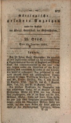 Göttingische gelehrte Anzeigen (Göttingische Zeitungen von gelehrten Sachen) Samstag 23. Juni 1821