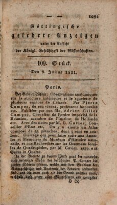 Göttingische gelehrte Anzeigen (Göttingische Zeitungen von gelehrten Sachen) Montag 9. Juli 1821