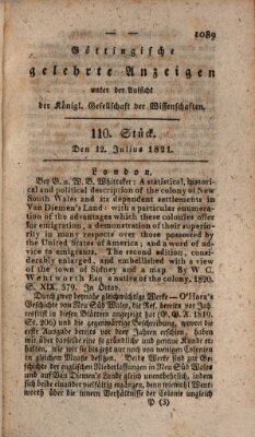 Göttingische gelehrte Anzeigen (Göttingische Zeitungen von gelehrten Sachen) Donnerstag 12. Juli 1821