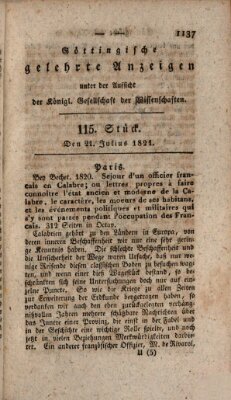 Göttingische gelehrte Anzeigen (Göttingische Zeitungen von gelehrten Sachen) Samstag 21. Juli 1821