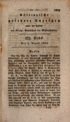 Göttingische gelehrte Anzeigen (Göttingische Zeitungen von gelehrten Sachen) Donnerstag 2. August 1821