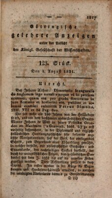 Göttingische gelehrte Anzeigen (Göttingische Zeitungen von gelehrten Sachen) Samstag 4. August 1821