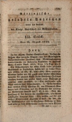 Göttingische gelehrte Anzeigen (Göttingische Zeitungen von gelehrten Sachen) Samstag 18. August 1821