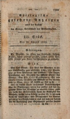 Göttingische gelehrte Anzeigen (Göttingische Zeitungen von gelehrten Sachen) Montag 20. August 1821