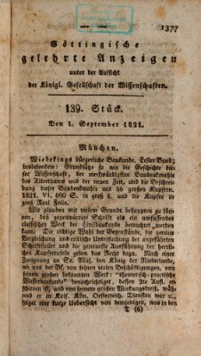 Göttingische gelehrte Anzeigen (Göttingische Zeitungen von gelehrten Sachen) Samstag 1. September 1821