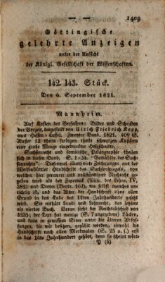 Göttingische gelehrte Anzeigen (Göttingische Zeitungen von gelehrten Sachen) Donnerstag 6. September 1821