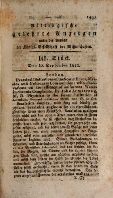 Göttingische gelehrte Anzeigen (Göttingische Zeitungen von gelehrten Sachen) Montag 10. September 1821