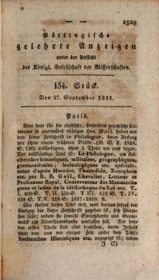 Göttingische gelehrte Anzeigen (Göttingische Zeitungen von gelehrten Sachen) Donnerstag 27. September 1821