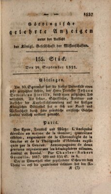 Göttingische gelehrte Anzeigen (Göttingische Zeitungen von gelehrten Sachen) Samstag 29. September 1821