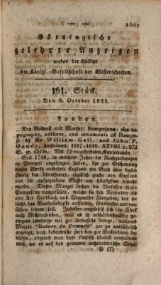 Göttingische gelehrte Anzeigen (Göttingische Zeitungen von gelehrten Sachen) Montag 8. Oktober 1821