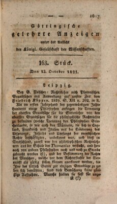 Göttingische gelehrte Anzeigen (Göttingische Zeitungen von gelehrten Sachen) Samstag 13. Oktober 1821