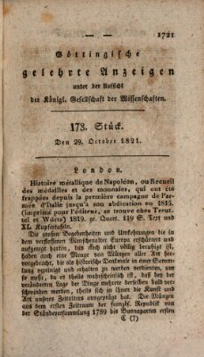 Göttingische gelehrte Anzeigen (Göttingische Zeitungen von gelehrten Sachen) Montag 29. Oktober 1821