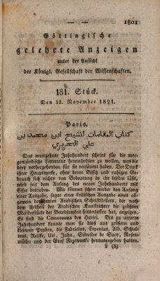 Göttingische gelehrte Anzeigen (Göttingische Zeitungen von gelehrten Sachen) Montag 12. November 1821