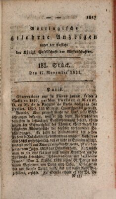 Göttingische gelehrte Anzeigen (Göttingische Zeitungen von gelehrten Sachen) Samstag 17. November 1821