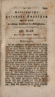 Göttingische gelehrte Anzeigen (Göttingische Zeitungen von gelehrten Sachen) Montag 3. Dezember 1821