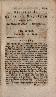 Göttingische gelehrte Anzeigen (Göttingische Zeitungen von gelehrten Sachen) Donnerstag 6. Dezember 1821