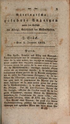 Göttingische gelehrte Anzeigen (Göttingische Zeitungen von gelehrten Sachen) Samstag 5. Januar 1822