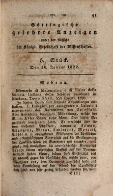 Göttingische gelehrte Anzeigen (Göttingische Zeitungen von gelehrten Sachen) Donnerstag 10. Januar 1822