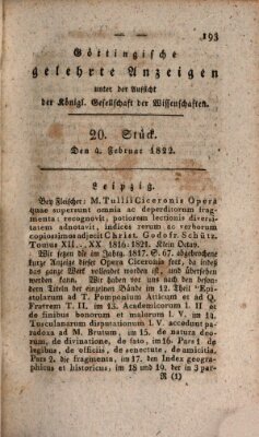 Göttingische gelehrte Anzeigen (Göttingische Zeitungen von gelehrten Sachen) Montag 4. Februar 1822
