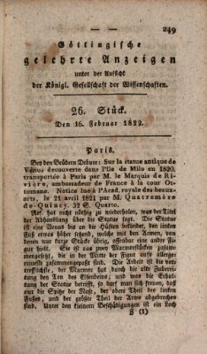 Göttingische gelehrte Anzeigen (Göttingische Zeitungen von gelehrten Sachen) Samstag 16. Februar 1822