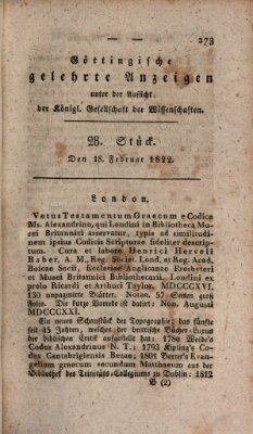 Göttingische gelehrte Anzeigen (Göttingische Zeitungen von gelehrten Sachen) Montag 18. Februar 1822
