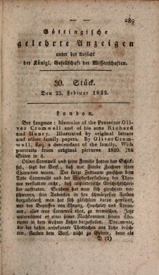 Göttingische gelehrte Anzeigen (Göttingische Zeitungen von gelehrten Sachen) Samstag 23. Februar 1822