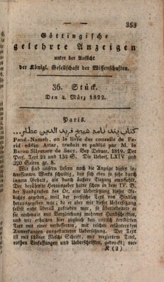 Göttingische gelehrte Anzeigen (Göttingische Zeitungen von gelehrten Sachen) Montag 4. März 1822