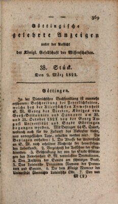 Göttingische gelehrte Anzeigen (Göttingische Zeitungen von gelehrten Sachen) Samstag 9. März 1822