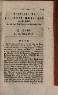 Göttingische gelehrte Anzeigen (Göttingische Zeitungen von gelehrten Sachen) Samstag 23. März 1822