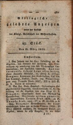 Göttingische gelehrte Anzeigen (Göttingische Zeitungen von gelehrten Sachen) Donnerstag 28. März 1822