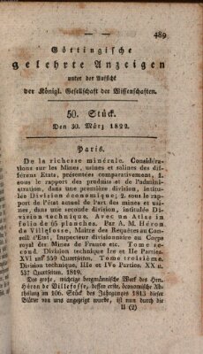 Göttingische gelehrte Anzeigen (Göttingische Zeitungen von gelehrten Sachen) Samstag 30. März 1822