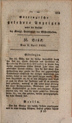 Göttingische gelehrte Anzeigen (Göttingische Zeitungen von gelehrten Sachen) Montag 8. April 1822