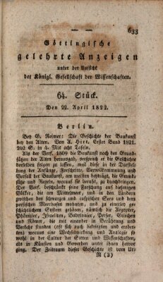 Göttingische gelehrte Anzeigen (Göttingische Zeitungen von gelehrten Sachen) Montag 22. April 1822