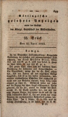 Göttingische gelehrte Anzeigen (Göttingische Zeitungen von gelehrten Sachen) Samstag 27. April 1822