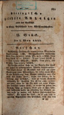 Göttingische gelehrte Anzeigen (Göttingische Zeitungen von gelehrten Sachen) Donnerstag 2. Mai 1822