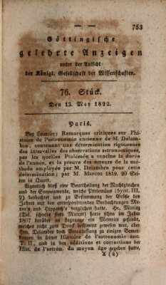 Göttingische gelehrte Anzeigen (Göttingische Zeitungen von gelehrten Sachen) Montag 13. Mai 1822