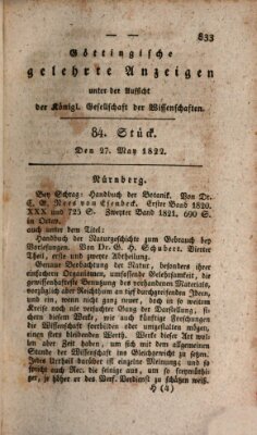 Göttingische gelehrte Anzeigen (Göttingische Zeitungen von gelehrten Sachen) Montag 27. Mai 1822