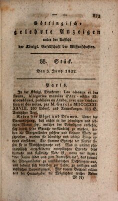 Göttingische gelehrte Anzeigen (Göttingische Zeitungen von gelehrten Sachen) Montag 3. Juni 1822