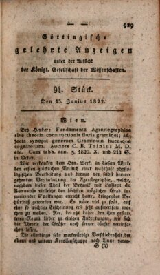 Göttingische gelehrte Anzeigen (Göttingische Zeitungen von gelehrten Sachen) Samstag 15. Juni 1822