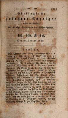 Göttingische gelehrte Anzeigen (Göttingische Zeitungen von gelehrten Sachen) Donnerstag 27. Juni 1822