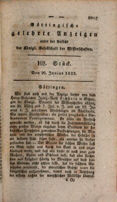 Göttingische gelehrte Anzeigen (Göttingische Zeitungen von gelehrten Sachen) Samstag 29. Juni 1822